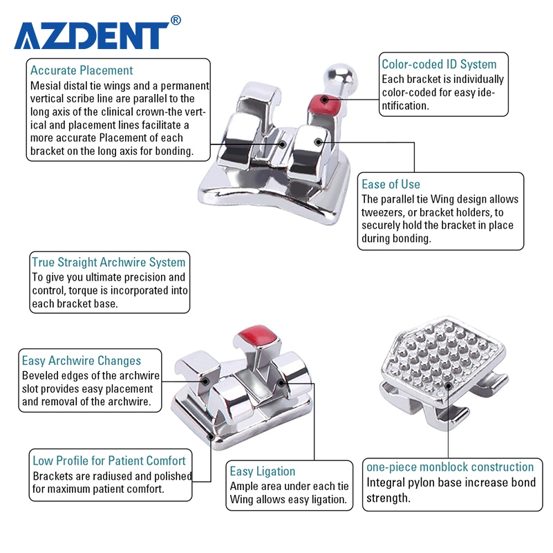 Orthodontic Dental MIM Monoblock Brackets Roth 0.018 /022 with 3-4-5hooks
